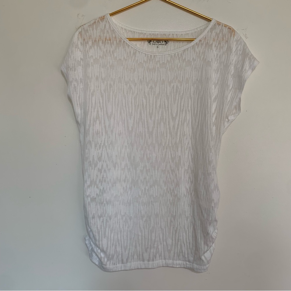 Cato White Sheer Short Sleeve Top Large